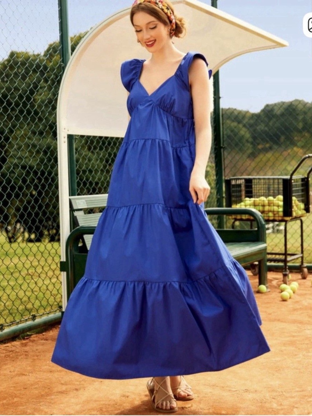Preppy Patriotic Summer Lightweight Tiered Maxi Ruffle Royal Blue Dress